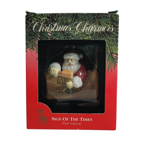 Santa's Best Christmas Ornament Sign of the Times Santa Carving 1992 VTG READ - Picture 1 of 12